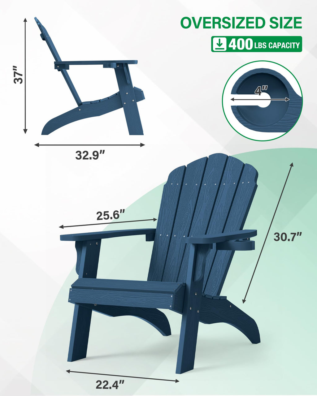 YEFU Oversized Plastic Adirondack Chair Set of 2 with Cup-Holder (Large Dual-Purpose), Weather Resistant, Poly Lumber Outdoor Chairs Duty Rating Widely Used in Patio, Lawn, Outside, Deck Chairs-Black