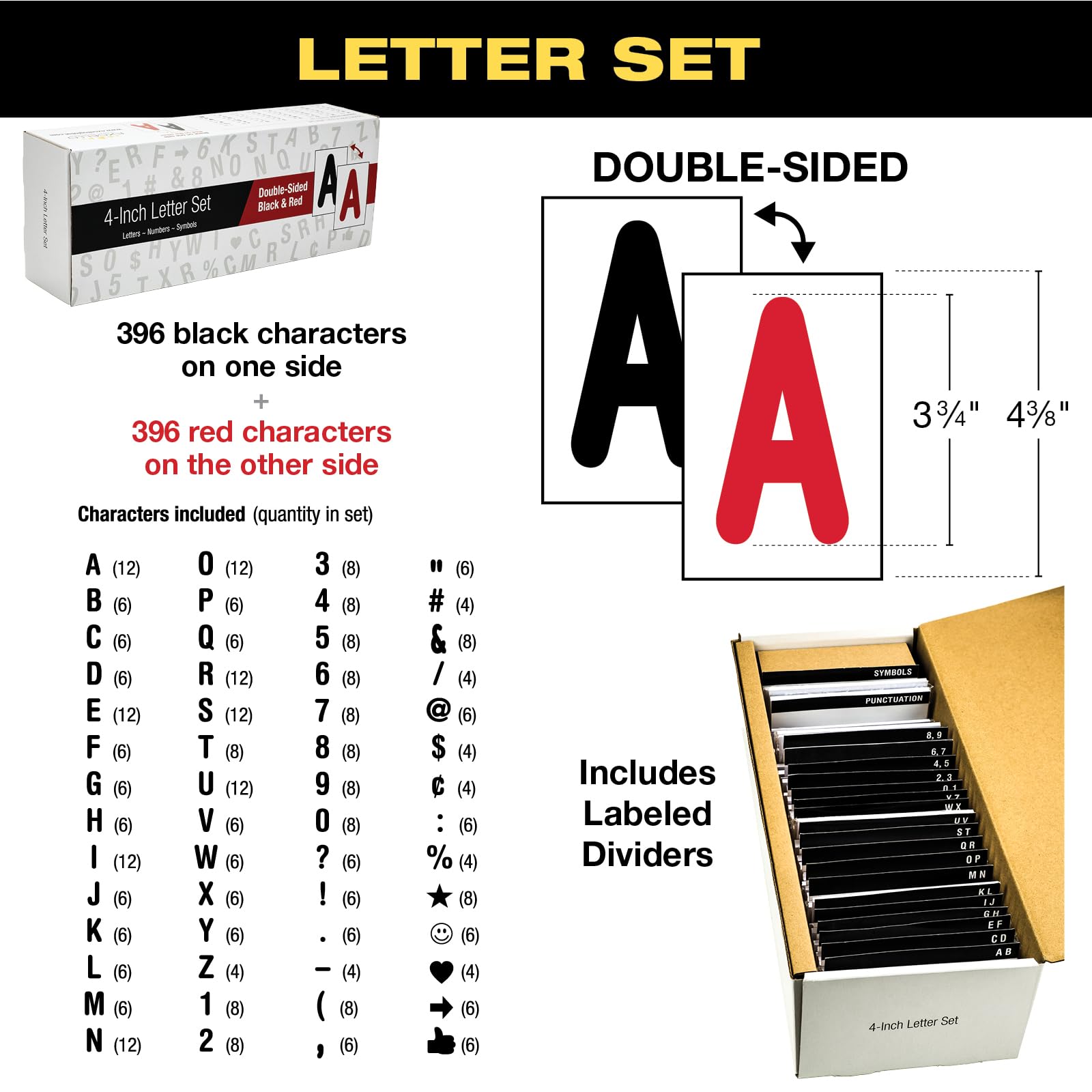 Swinging Changeable Message Sidewalk Sign: 24" x 36" Sign with 792 Pre-Cut Double Sided Letters and Storage Box. Includes Black Board & Letter Board (Black Color Legs)