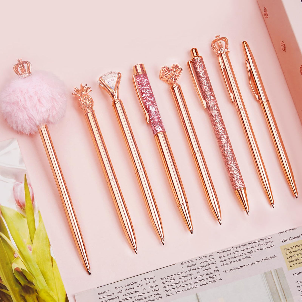 WEMATE 8Pcs Ballpoint Pens Set Metal Crystal Diamond Pen Glitter for Journaling Black Pen Bling in Black & Blue Ink Pretty Cute Pens Fancy Pens Gifts for Women Wedding School Office Desk(Black)