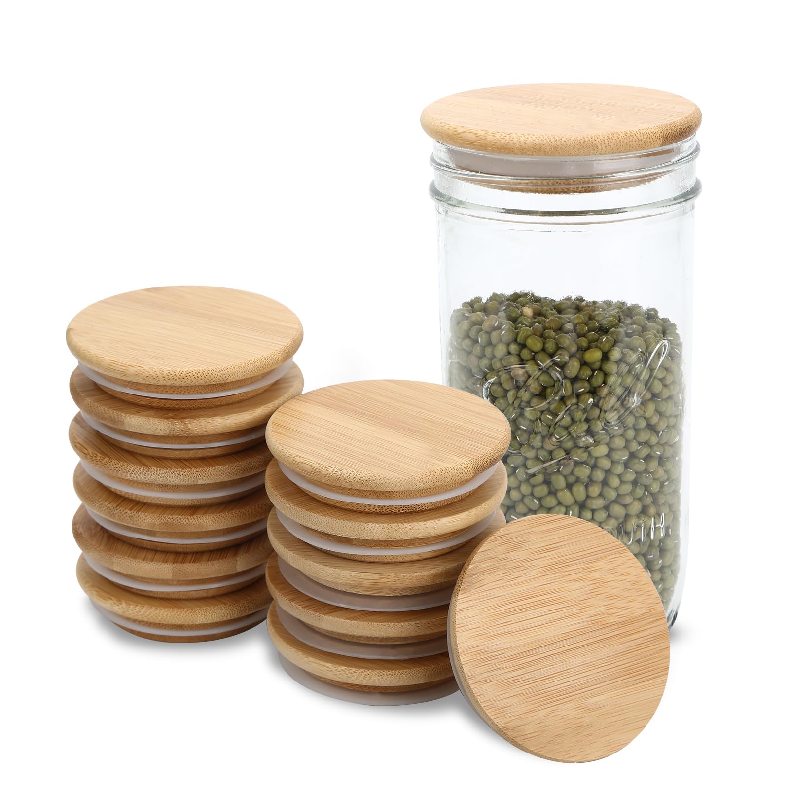 6 Pack Wide Mouth Mason Jar Lids Reusable canning lids Acacia Wooden mason jar Lids with Airtight Silicone Seal, Brown (6PCS Wide Lids)