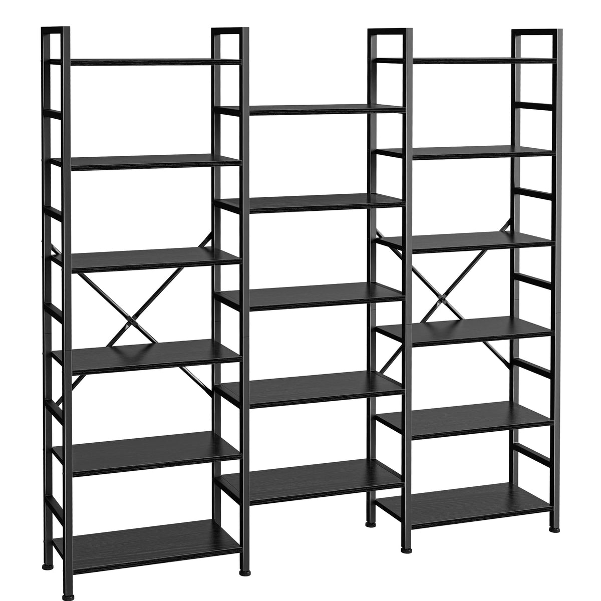 SUPERJARE Triple Bookshelf, Bookcase with 11 Open Display Shelves, Wide Book Shelf Book Case for Home & Office, 4 Tier, Black
