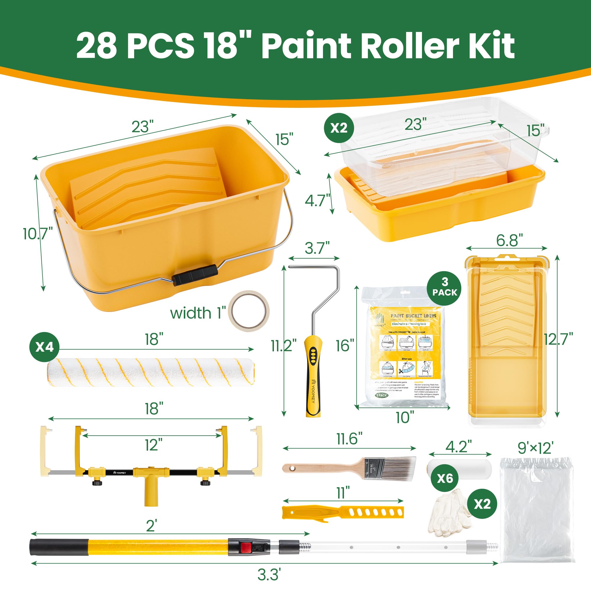 VOOMEY 18 Inch Paint Tray Liner, Plastic Paint Bucket Inner Liner Bags for Paint Roller Kit, 5pcs,Disposable for Quick Cleanup