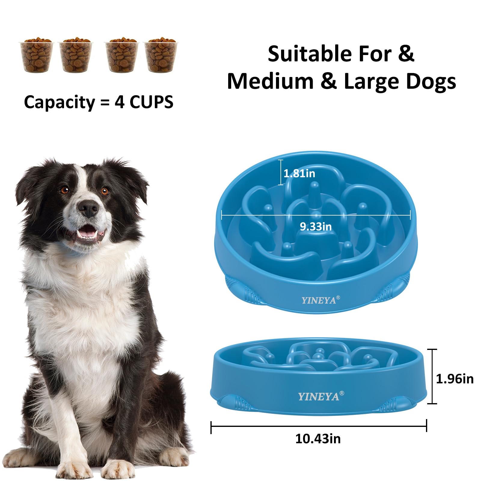 YINEYA 2PCS Anti-Choking Slow Feeder Dog Bowls Small Size Dog, Slow Feeder Cat Bowl, Supplies and Puzzle for Pet