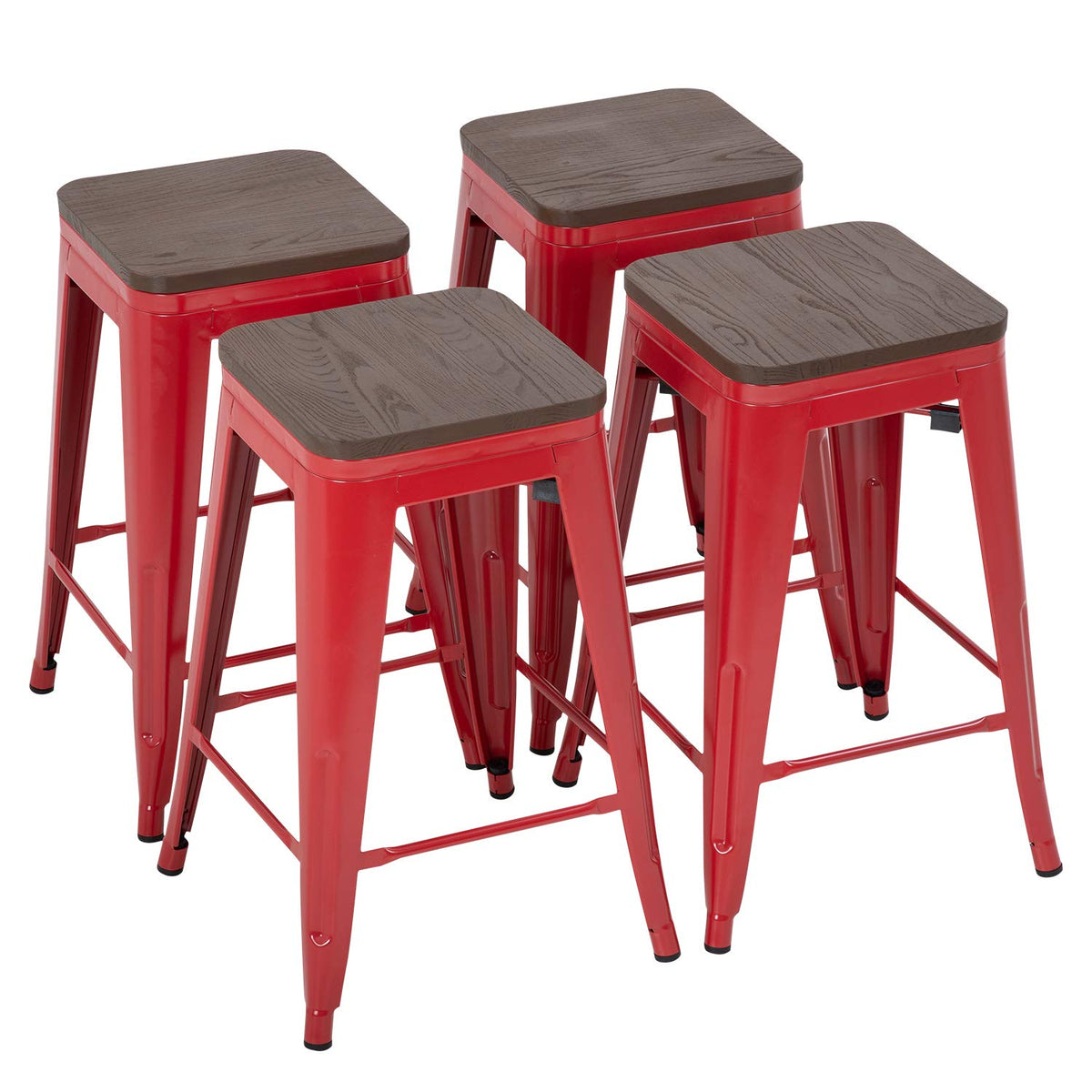 FDW Metal Bar Stools Set of 4 Counter Height Bar Stools 24 Inches Industrial Bar Chairs Patio Stool Stackable Backless Stool Indoor Outdoor Metal Kitchen Stools Bar Chairs (Black, 24")
