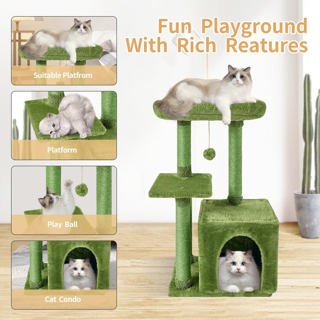 FISH&NAP Cute Cat Tree Kitten Cat Tower for Indoor Cat Condo Sisal Scratching Posts with Jump Platform Cat Furniture Activity Center Play House Beige