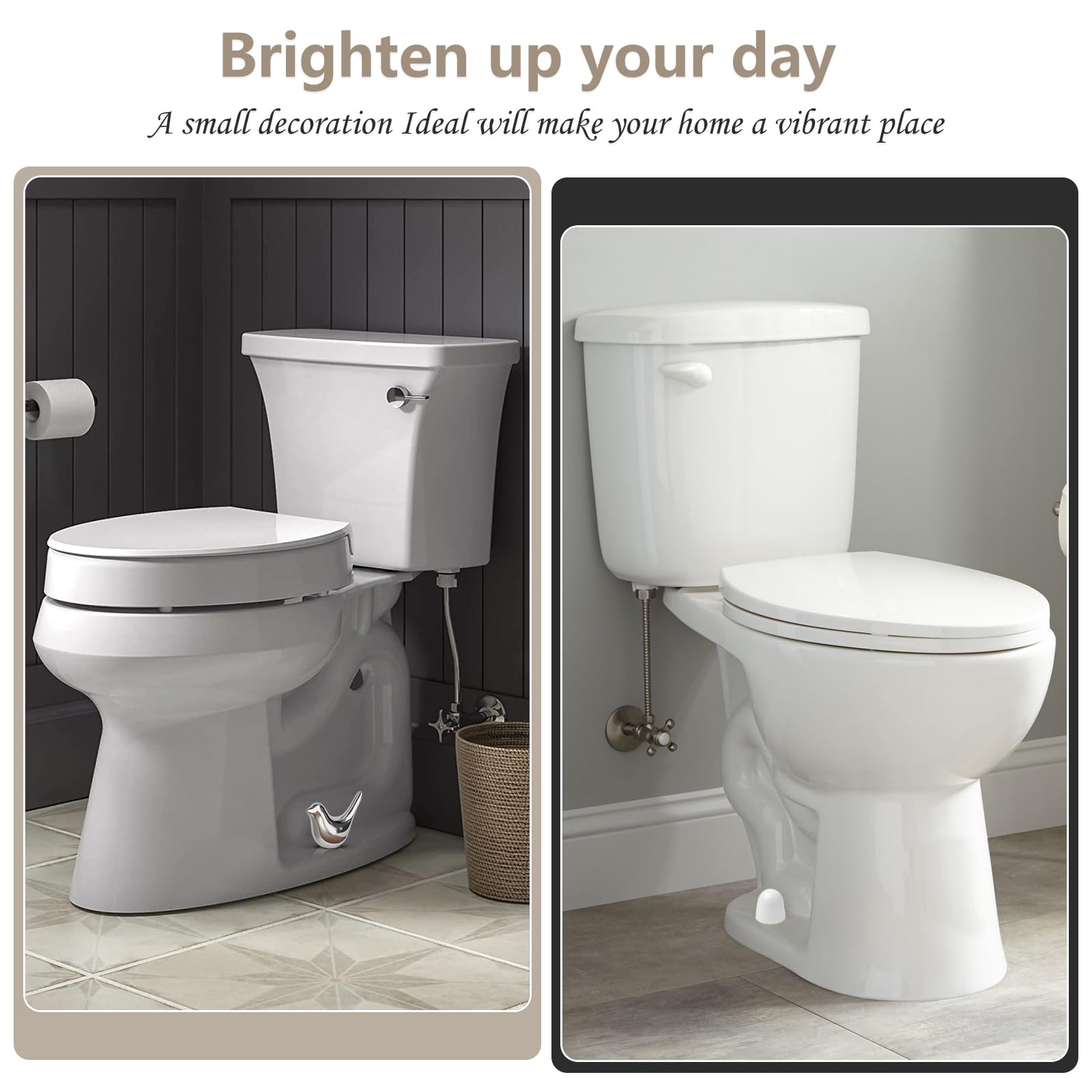 MENNTY Black Polar Bear Toilet Bolt Covers Decorative - 2 Glossy Black Ceramic Toilet Bolt Caps + 4 Universal Toilet Caps for Bottom of Toilet, Modern Monochrome Bathroom Decor
