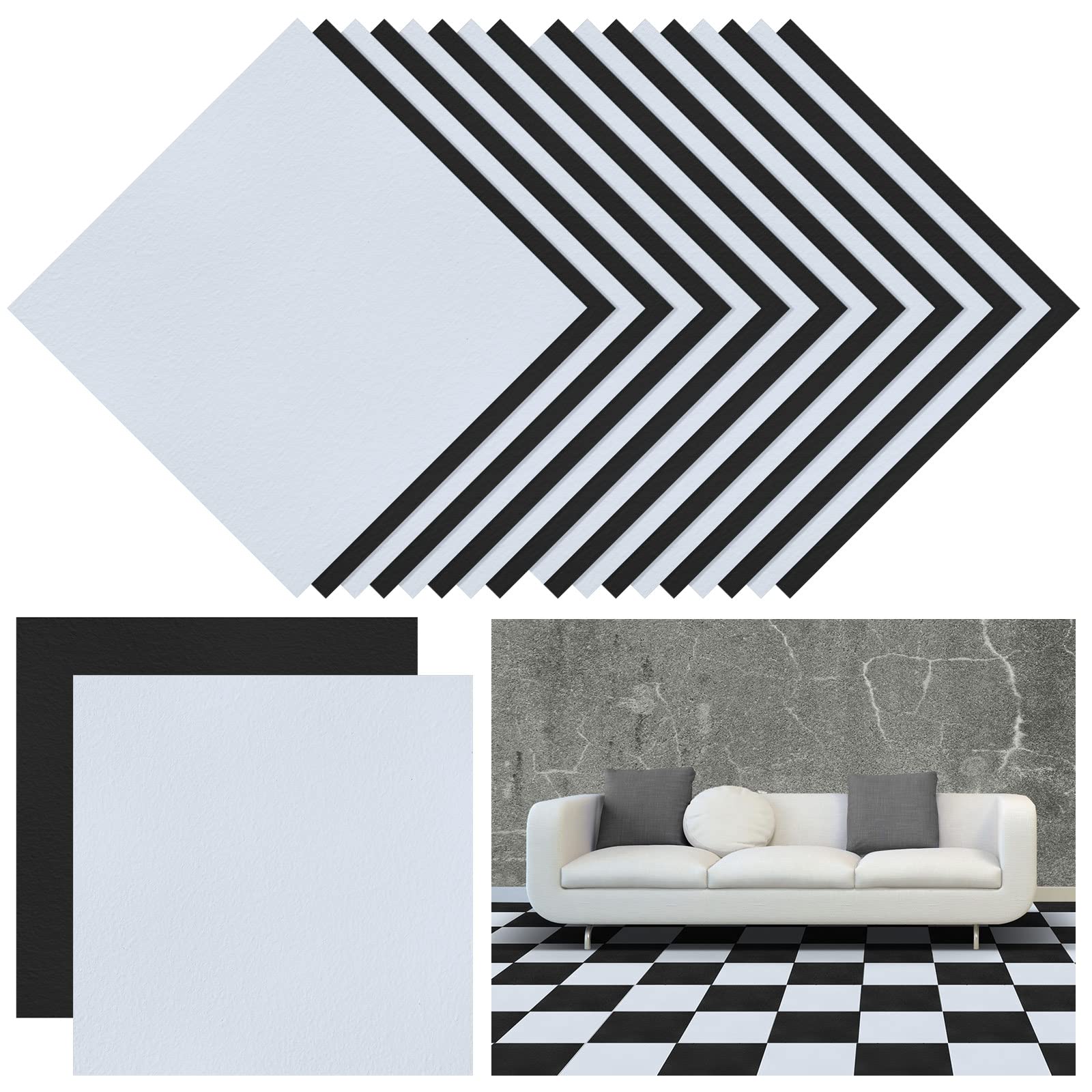 Spiareal 48 Pieces Peel and Stick Floor Tiles Vinyl Flooring 12 x 12 Inch Stick on Floor Tile Self Adhesive Waterproof DIY for Bathroom Kitchen Bedroom Living Room(Black Marble)