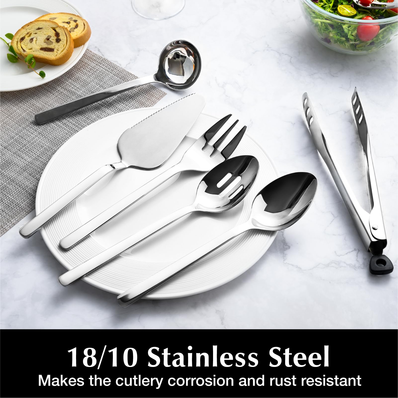 KINGSTONE Large Hostess Gold Serving Utensils Set,18/10 Stainless Steel Heavy Duty 10inch Serving Spoons,Slotted Spoons,Serving Fork,Serving Tongs, Cake Pie Server For Buffet, Wedding, Party