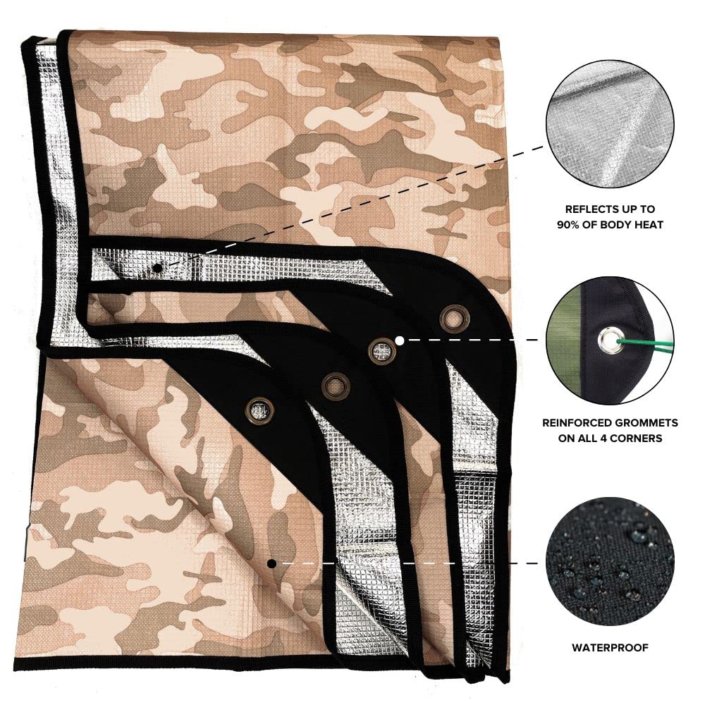 Arcturus Insulated Tarp, Reusable Heavy Duty Thermal Survival Blanket – 60x82in, Reflects 90% Body Heat, Waterproof, Windproof, 3-Layer Design, Reinforced Grommets, Black
