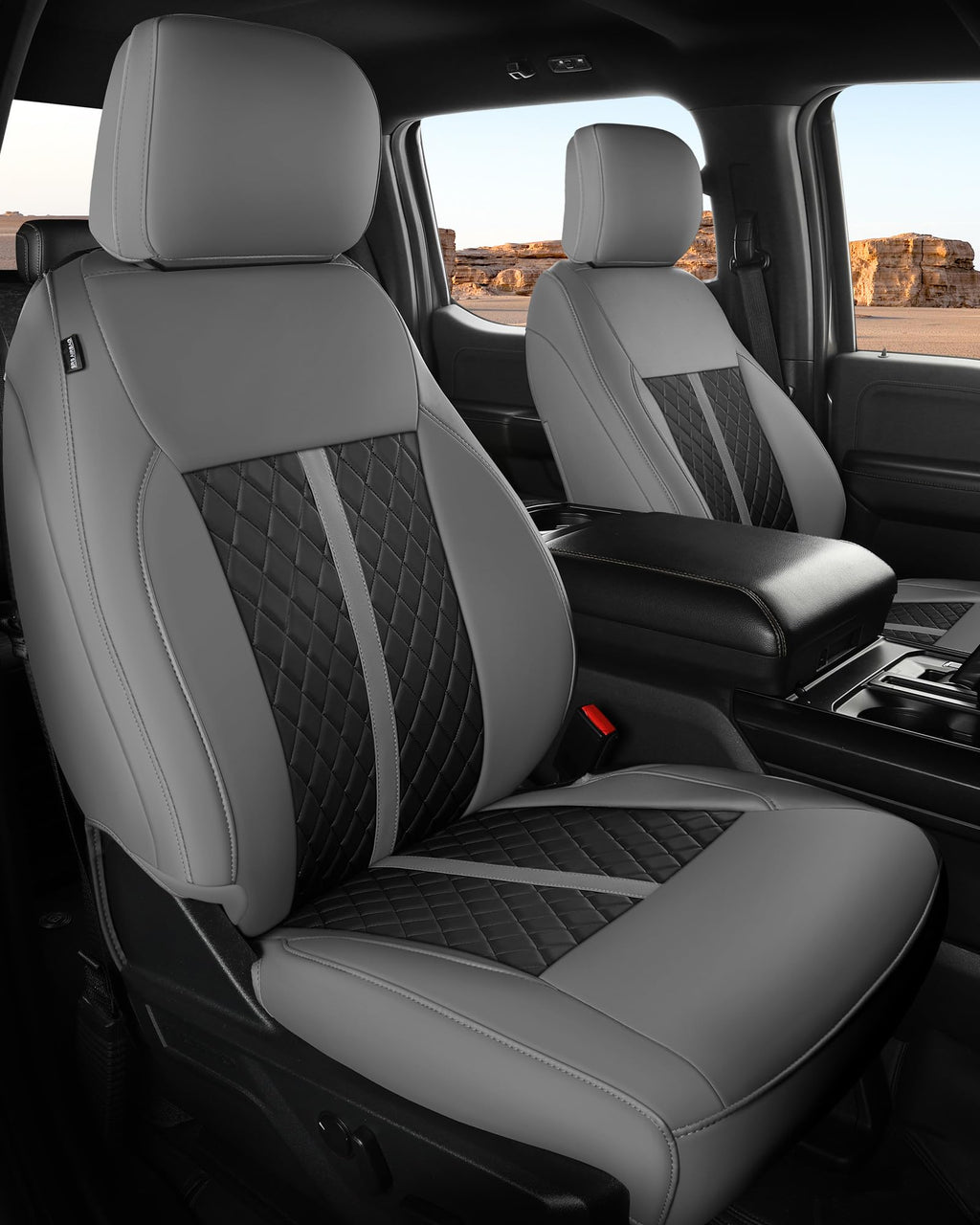 for Ford F150 Leather Seat Covers, Super Crew Cab XL XLT 2015-2020, F250 F350 F450 Super Duty Crew Cab 2017-2022,Custom Truck Seat Cover Full Set, Pickup Accessories, Black (Bucket Seat)