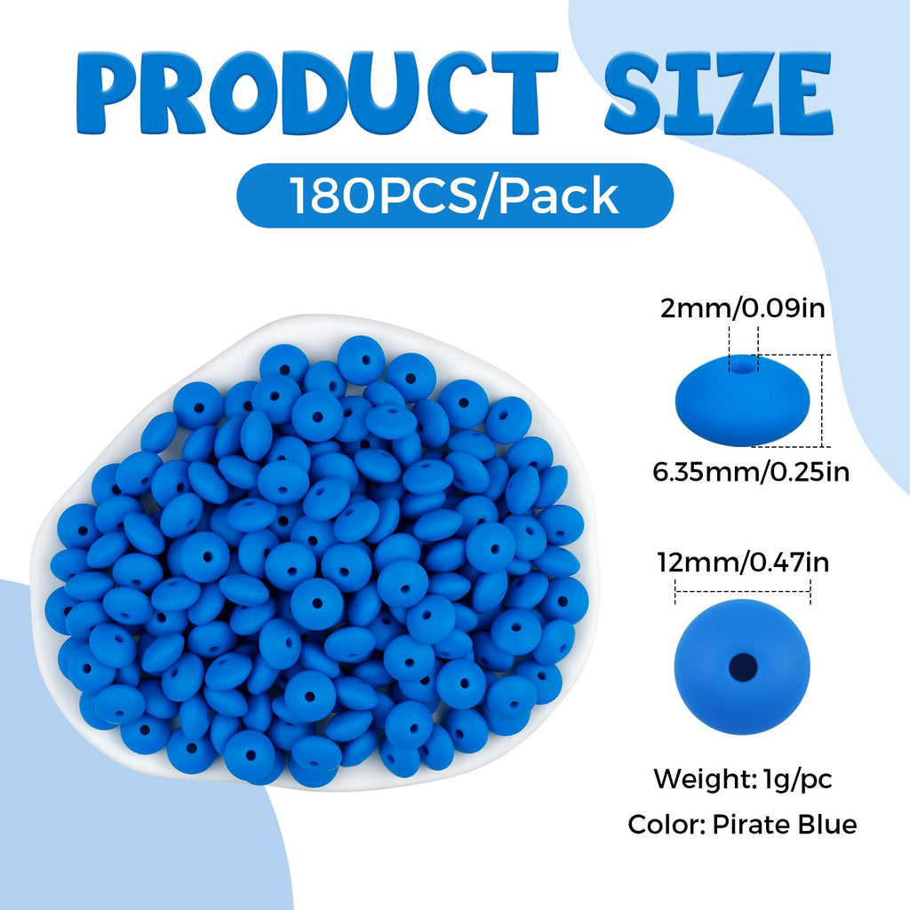 FIVEIZERO 180PCS Silicone Lentil Beads,12mm Spacer Beads | Flexible Silicone, 2mm Hole Design, Easy to Thread, Fade Resistant, Easy to Clean