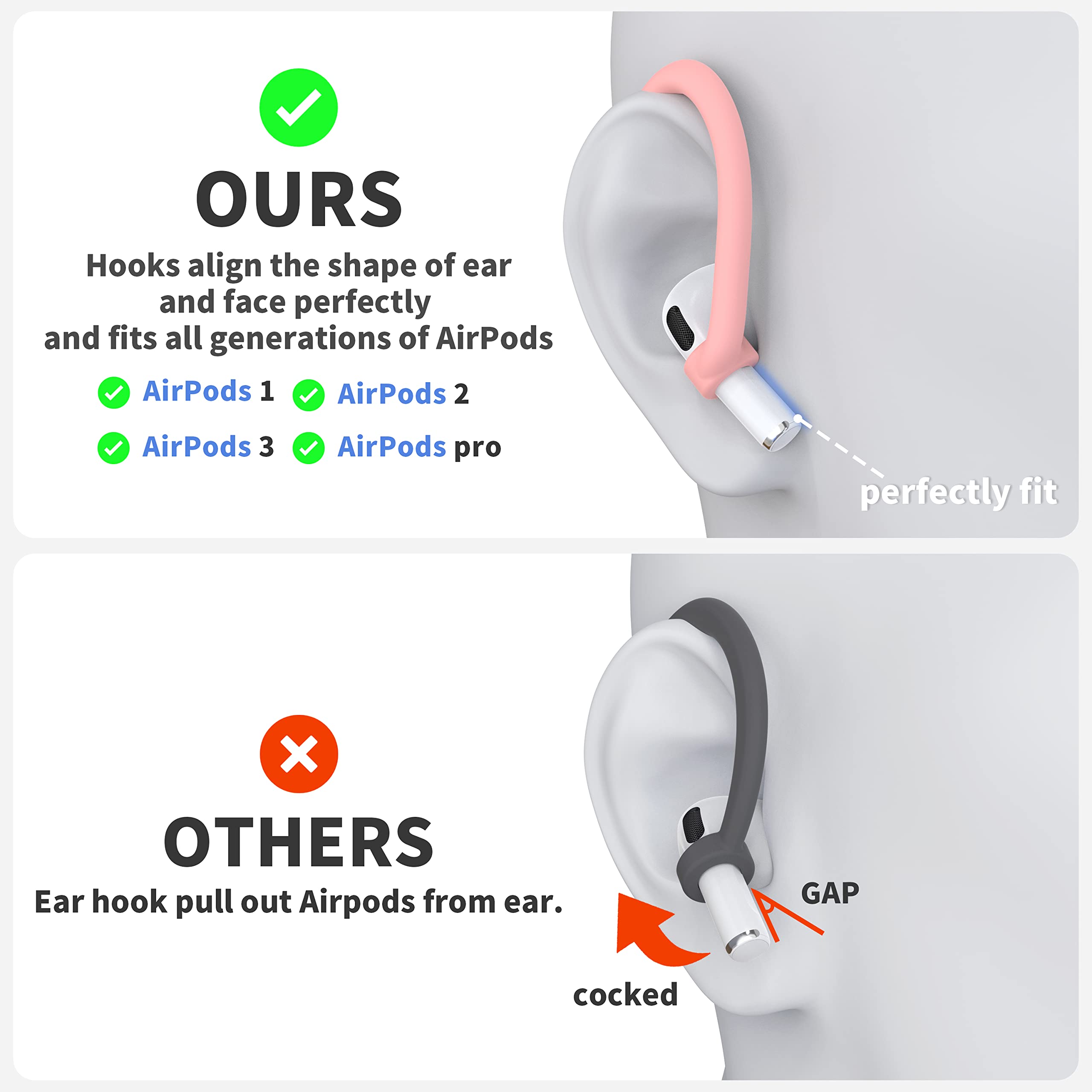 Ear Hooks 2 Pairs for AirPods Pro 2 & 1, AirPods 4 & 3, Anti-Slip Comfortable Fit, Ergonomic Design, Accessories (Small, Black)