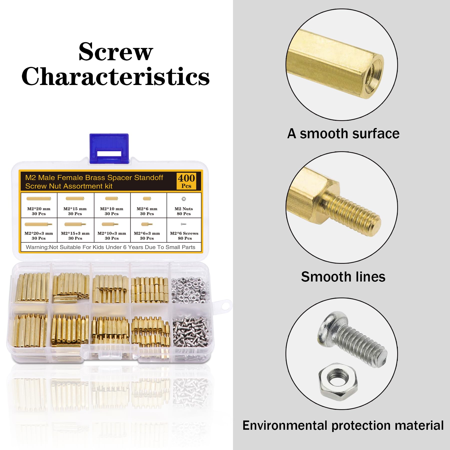 400Pcs M2 Motherboard Standoffs&Screws&Nuts Kit, Hex Male-Female Brass Spacer Standoffs, Laptop Screws for DIY Computer Build, Electronic Projects, Raspberry Pi, Circuit Board etc.