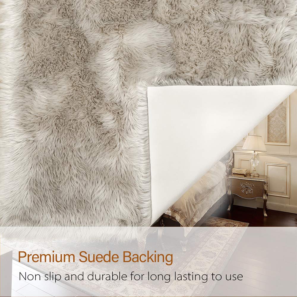LOCHAS Soft Fluffy Faux Fur Rugs for Bedroom Bedside Rug 2x3 Feet, Washable, Furry Sheepskin Area Rug for Living Room Girls Room, Luxury Shag Carpet Home Decor, Beige