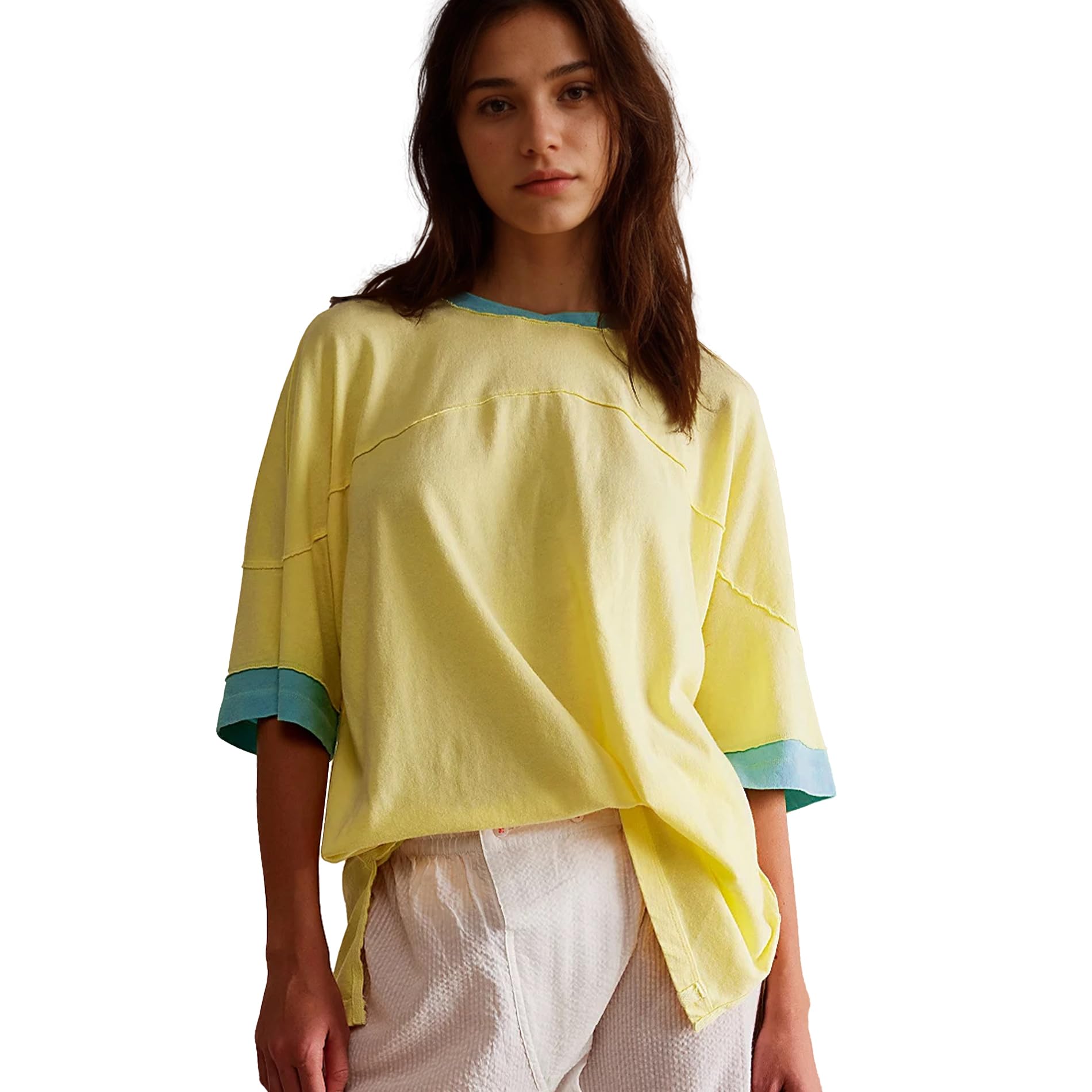 Songling Womens 3/4 Length Sleeve Casual Loose Fit Summer Tee Shirt Basics Cotton t Shirts Trendy Tops