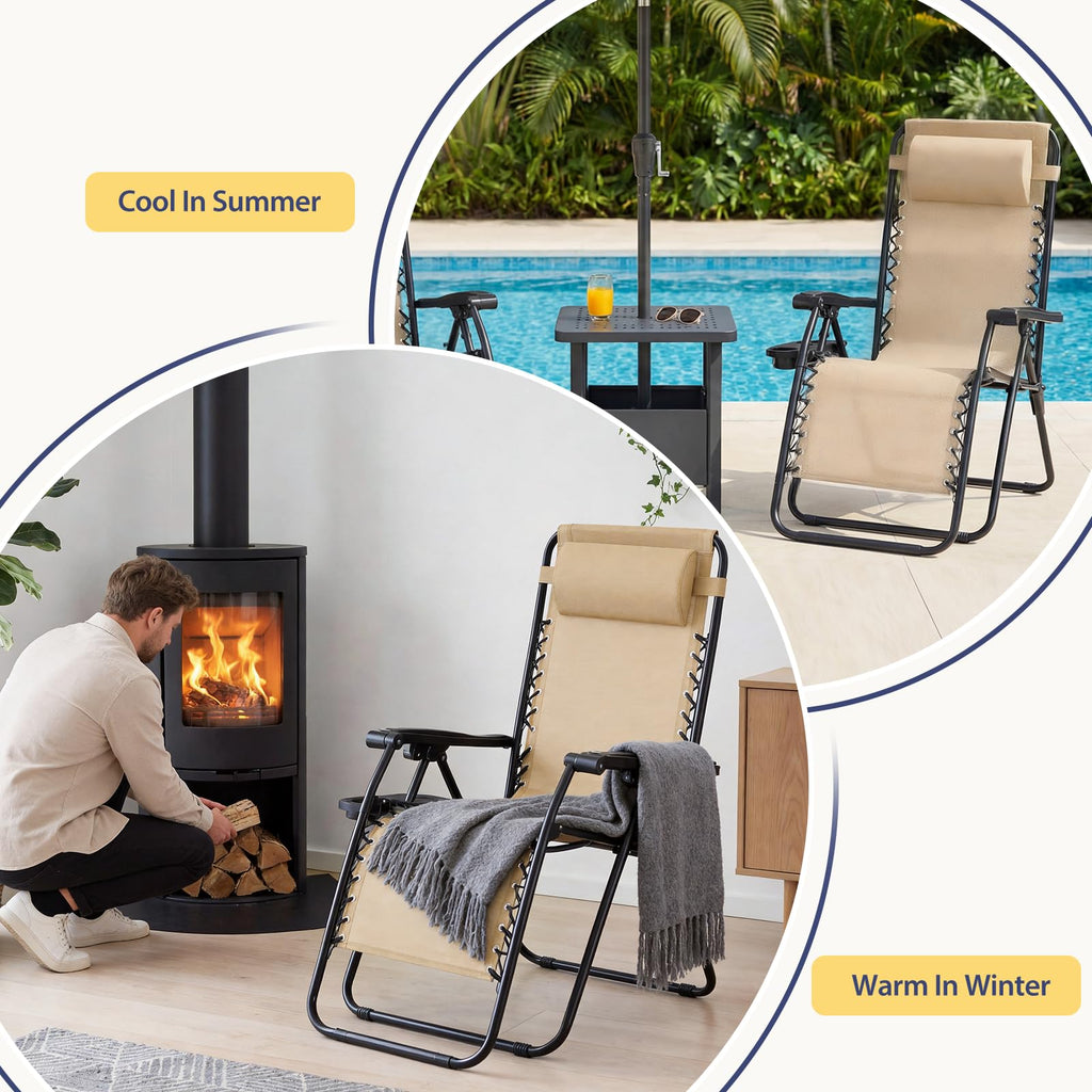 Sweetcrispy Zero Gravity Chairs, Set of 4 Portable Recliner Beach Camping Patio Outdoor Folding Lounge Chair with Cup Holder Trays and Adjustable Pillow for Poolside, Garden, Backyard, Lawn, Black