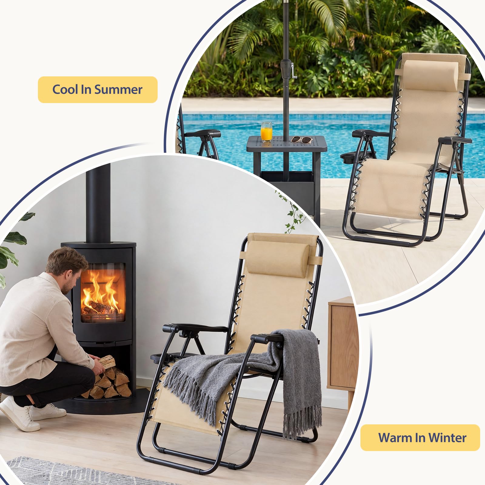 Sweetcrispy Zero Gravity Chairs, Set of 4 Portable Recliner Beach Camping Patio Outdoor Folding Lounge Chair with Cup Holder Trays and Adjustable Pillow for Poolside, Garden, Backyard, Lawn, Black