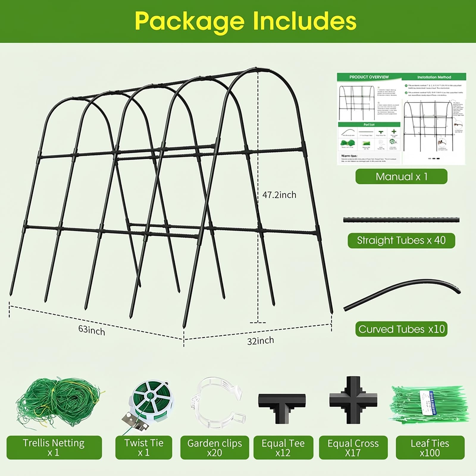 Cucumber Trellis for Raised Bed,U-Shape Garden Trellis for Climbing Plants Outdoor, Metal Arch Vegetables Trellis, Plant Support for Vine (Green, 31.5" Lx21.6 Wx47.2 H-Small)