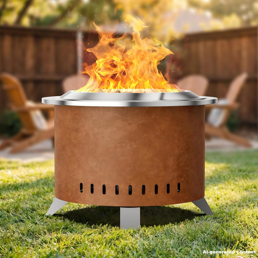 Verdeluxe Smokeless Fire Pit,22 Inch Stainless Steel Firepit, Outdoor Wood Burning Fire Pit with Cover,Smokeless Firepits for Outside Backyard Patio Garden Camping Bonfire