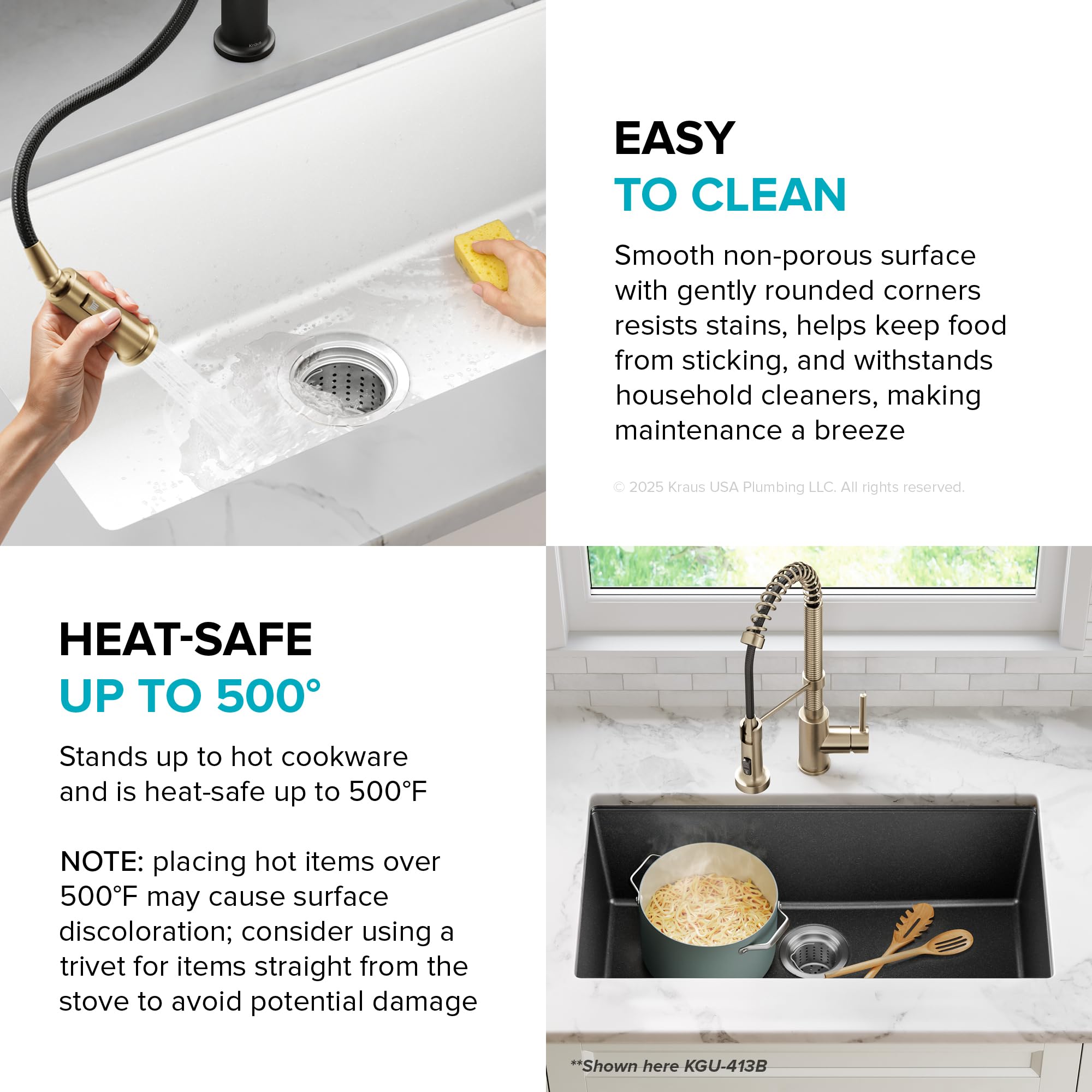 KRAUS Quarza 31-inch Undermount Single Bowl Granite Kitchen Sink in Black Onyx, KGU-413B