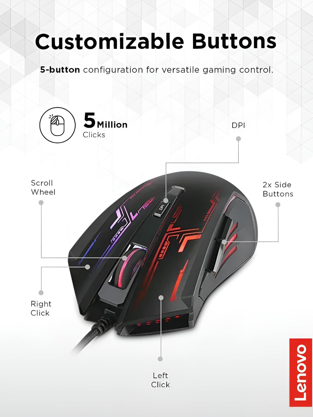 Lenovo Legion KM310 RGB Wired Gaming Keyboard & Mouse Combo - K310 Keyboard w/Silent Operation & Compact Water-Resistant Design - M300S Mouse with 8000 Adjustable DPI, 220 IPS, 6 Programmable Buttons