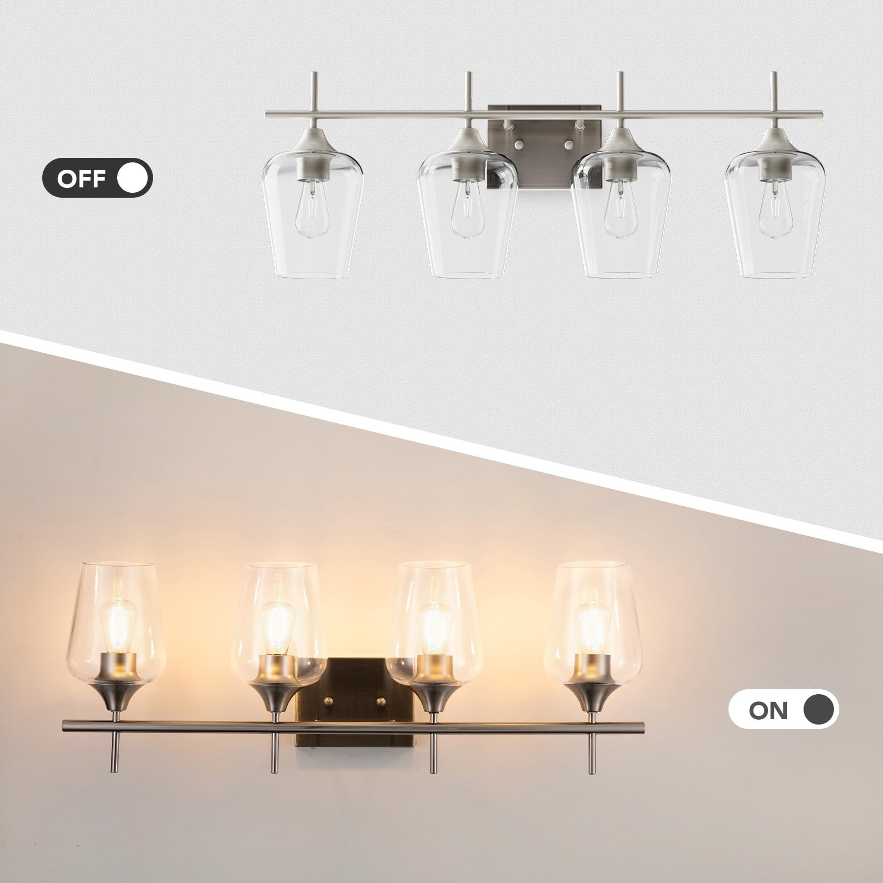 VONLUCE Bathroom Vanity Light, 2 Light Bathroom Light Fixture Over Mirror, Bathroom Wall Lamp with Clear Glass, Modern Brushed Nickel Vanity Lighting fixtures for Bathroom, Bedroom, Hallway