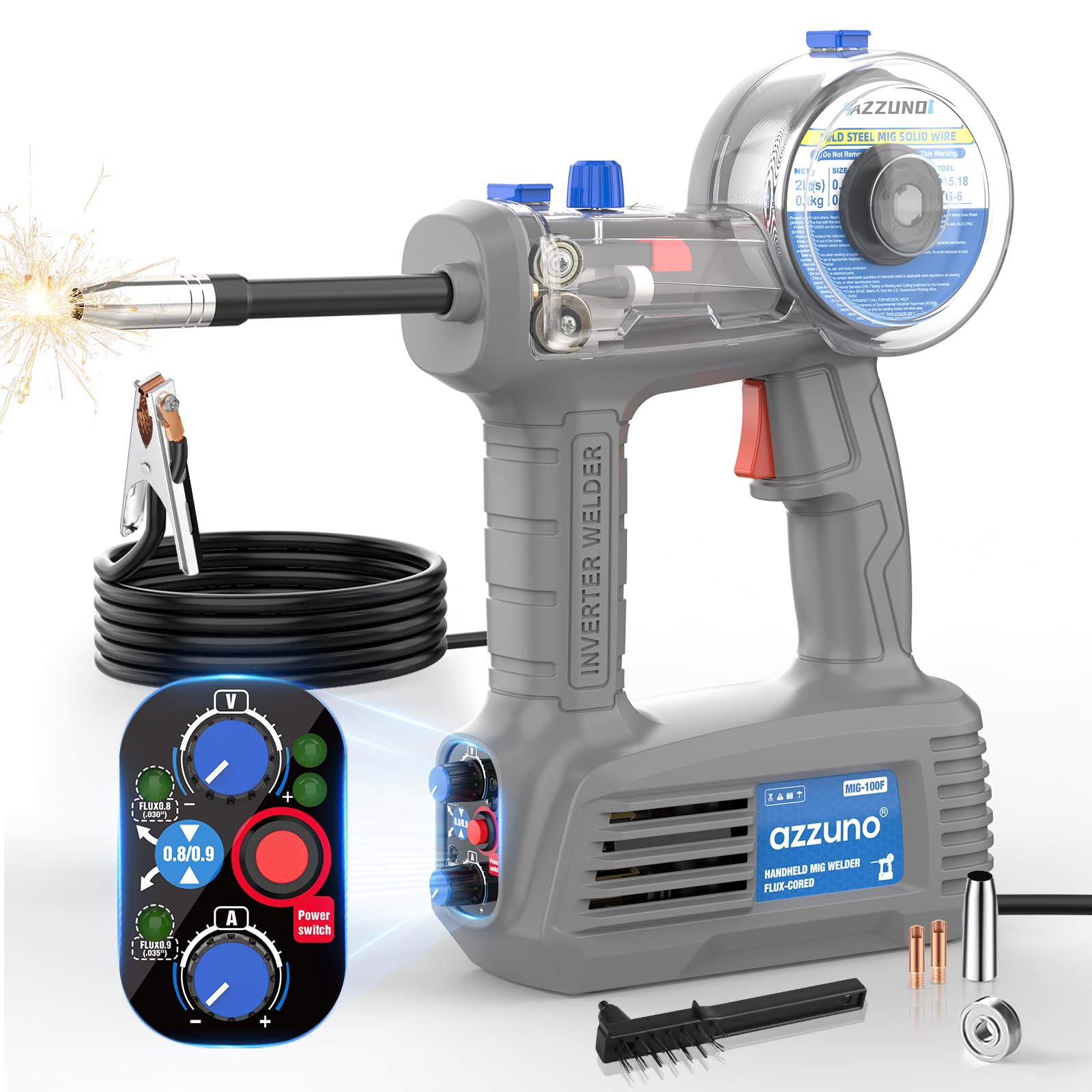AZZUNO MIG Welder Machine 110V/220V, 155Amp 5-in-1 Gas MIG/Aluminum MIG/Gasless Flux MIG/Lift TIG/Stick Welding Machine, Wire Feed Welder
