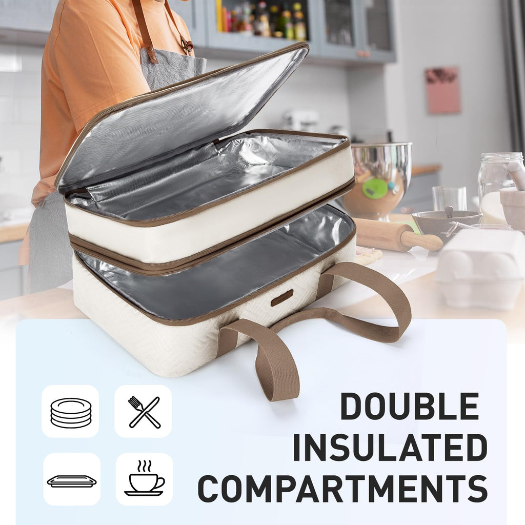 TOURIT Insulated Casserole Carrier for Hot or Cold Food Thermal Food Carrier for Picnic Cookouts Potluck Parties Fits 9" x 13" Baking Dish