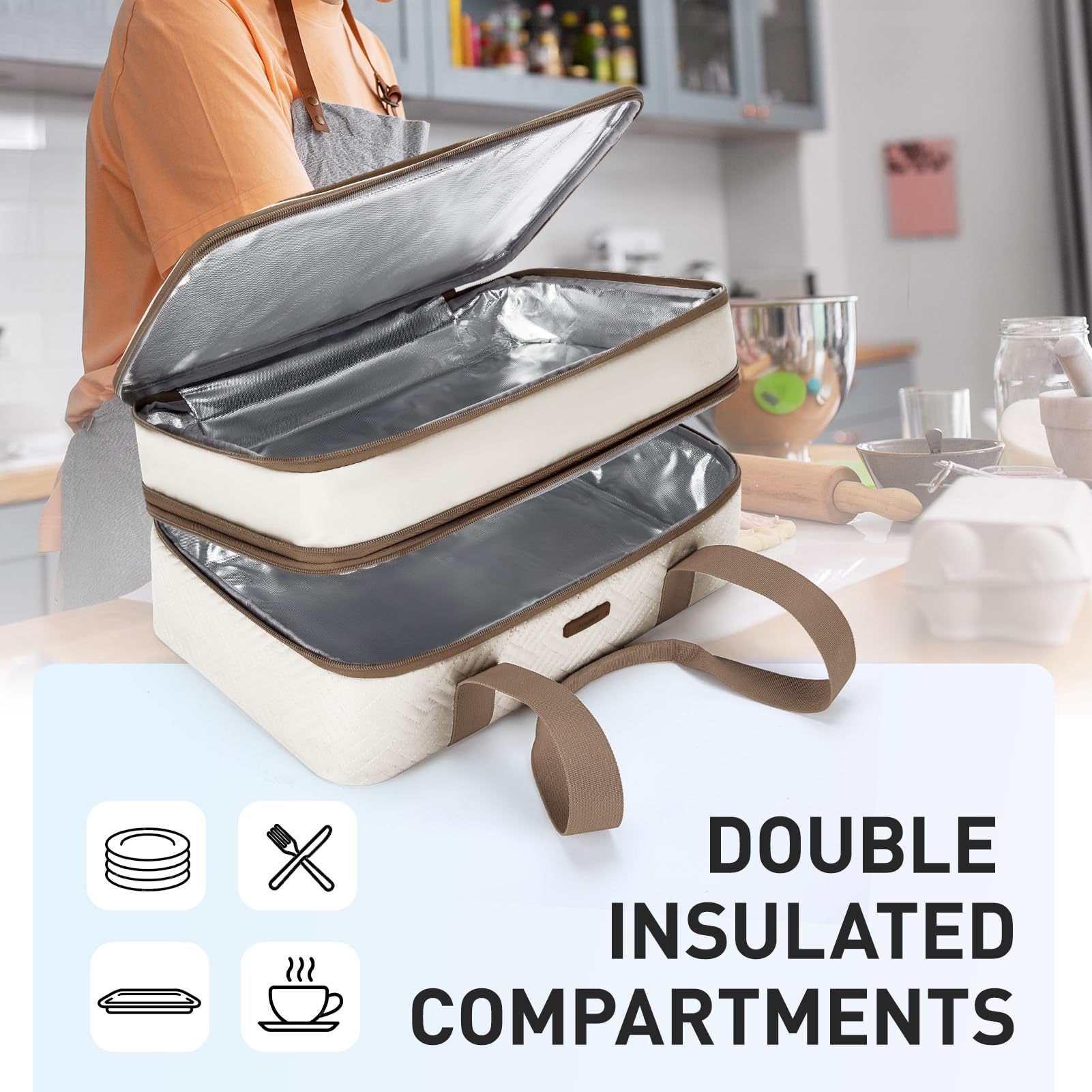TOURIT Insulated Casserole Carrier for Hot or Cold Food Thermal Food Carrier for Picnic Cookouts Potluck Parties Fits 9" x 13" Baking Dish