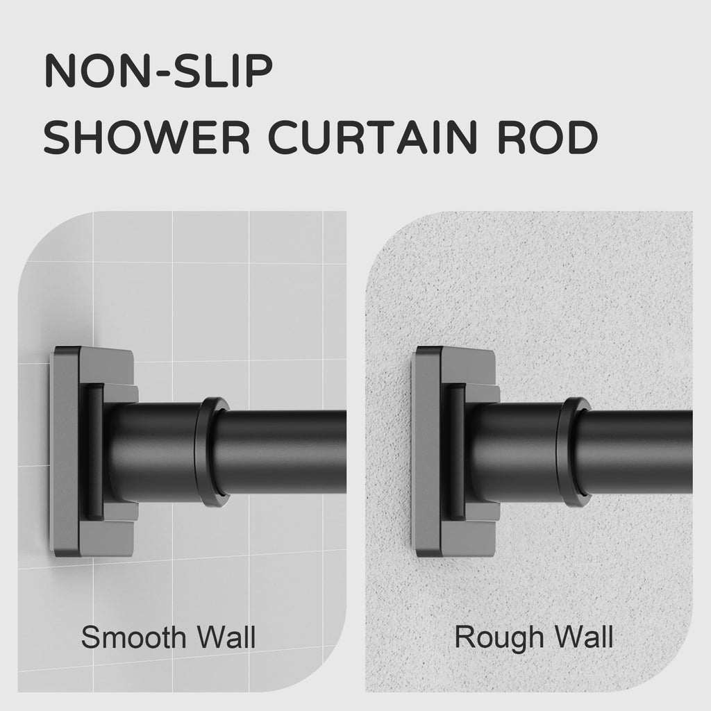 UIOSANRT Tension Shower Curtain Rod 31-55 Inches Non-Slip Shower Rod Tension Mounted No Drill Black Shower Curtain Rods Spring Tension Rod Adjustable Tension Curtain Rod for Windows Bathroom