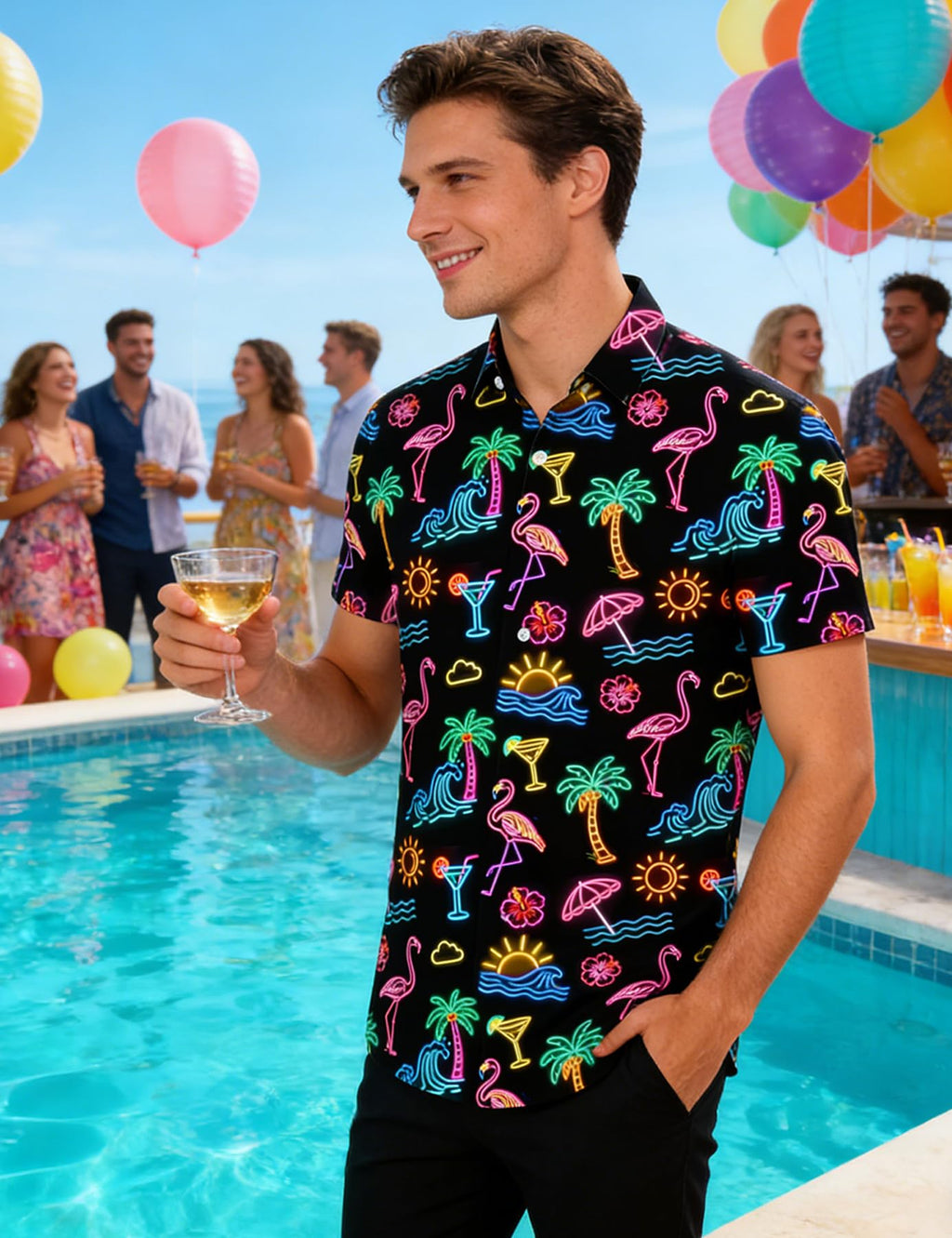 Fanient Mens Hawaiian Shirt Summer 3D Print Casual Short Sleeve Button Down Graphic Aloha Dress Shirts