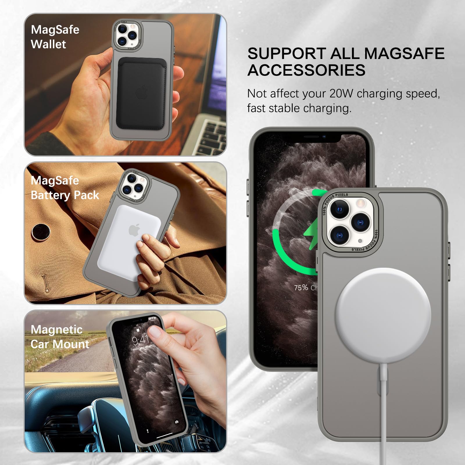 BENTOBEN for iPhone 11 Pro Case 2019 [Compatible with Magsafe] Translucent Matte Magnetic Phone Case iPhone 11 Pro 5.8" Slim Thin Shockproof Bumper Women Men Protective Cases Cover, Black