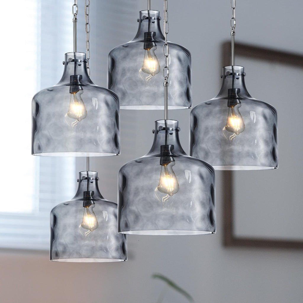 Glass Large Pendant Lights for Kitchen Island Blown Glass Pendant Light Clear Hammered Shade Hanging Ceiling Lights with Black Finish for for Kitchen Island, Sink, Hallway, Living Room 11 inch