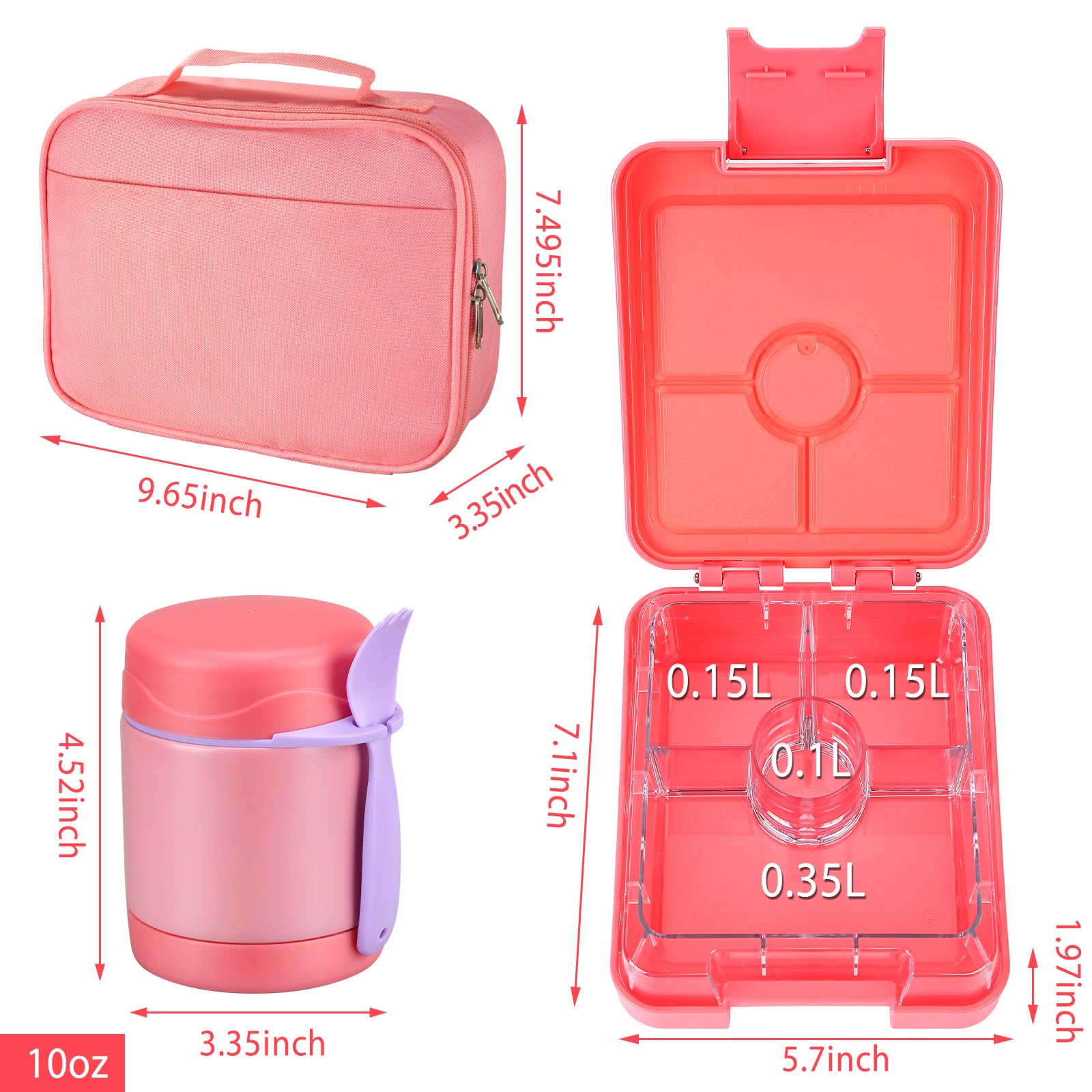 Bento Lunch Box Set for Kids with 10oz Soup Thermo, Leak-Proof Lunch Containers with 4 Compartment, Kids Thermo Hot Food Jar and Insulated Lunch Bag for Kid to School,BPA-Free(Basketball)