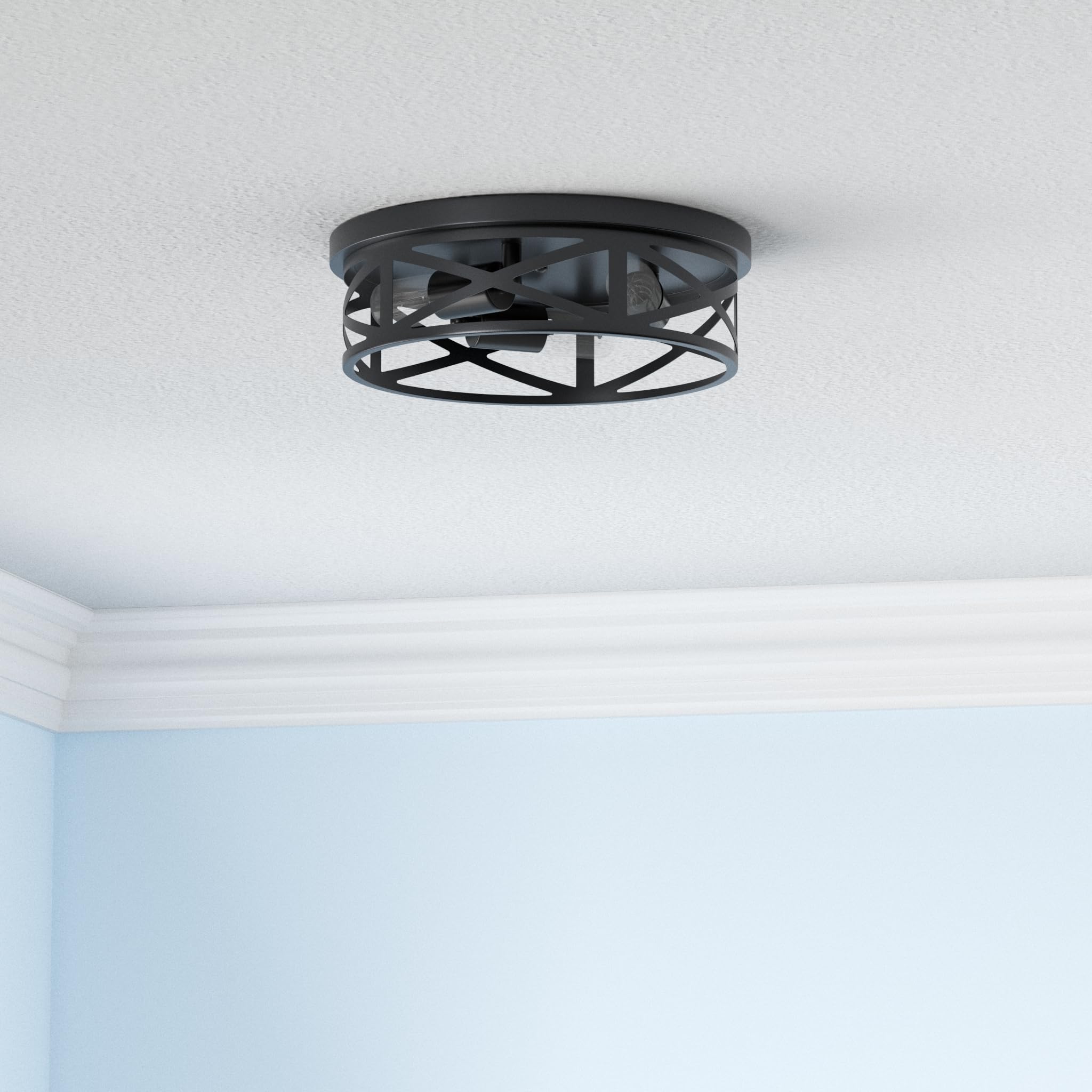 SKEJAO Flush Mount Ceiling Light Fixture,Black 2-Light Hallway Light Fixtures Ceiling,Light Fixtures Ceiling Mount for Farmhouse,Kitchen,Hall,Bedroom,Bathroom (2 Pack)