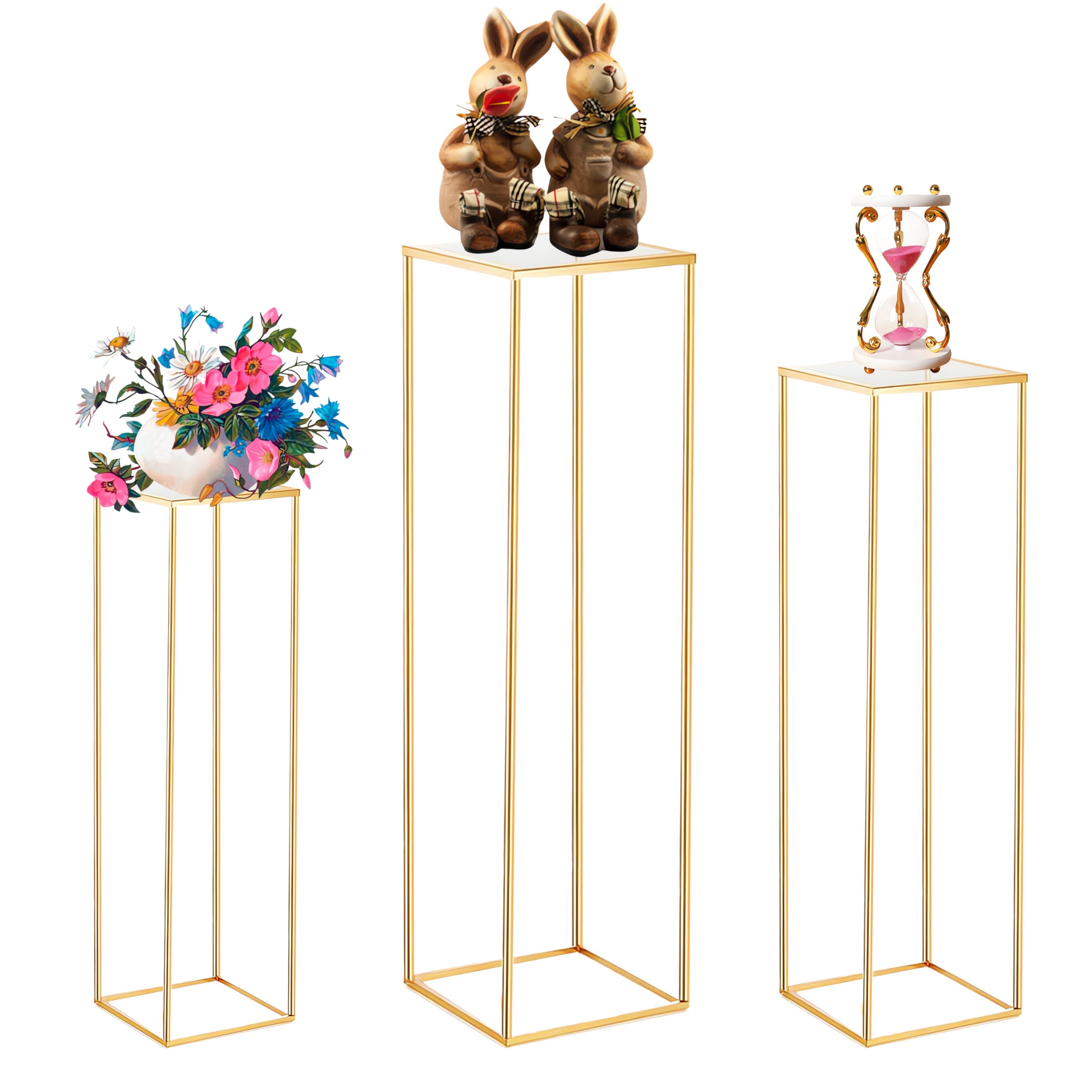3PCS Cylinder Pedestal Stands for Parties, Gold Metal Plant Round Cylinder Stands for Party Flowers, Display Columns Pedestal Stand Cylinder Tables for Vases Birthday Party Backdrop Decorations