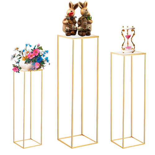 3PCS Cylinder Pedestal Stands for Parties, Gold Metal Plant Round Cylinder Stands for Party Flowers, Display Columns Pedestal Stand Cylinder Tables for Vases Birthday Party Backdrop Decorations