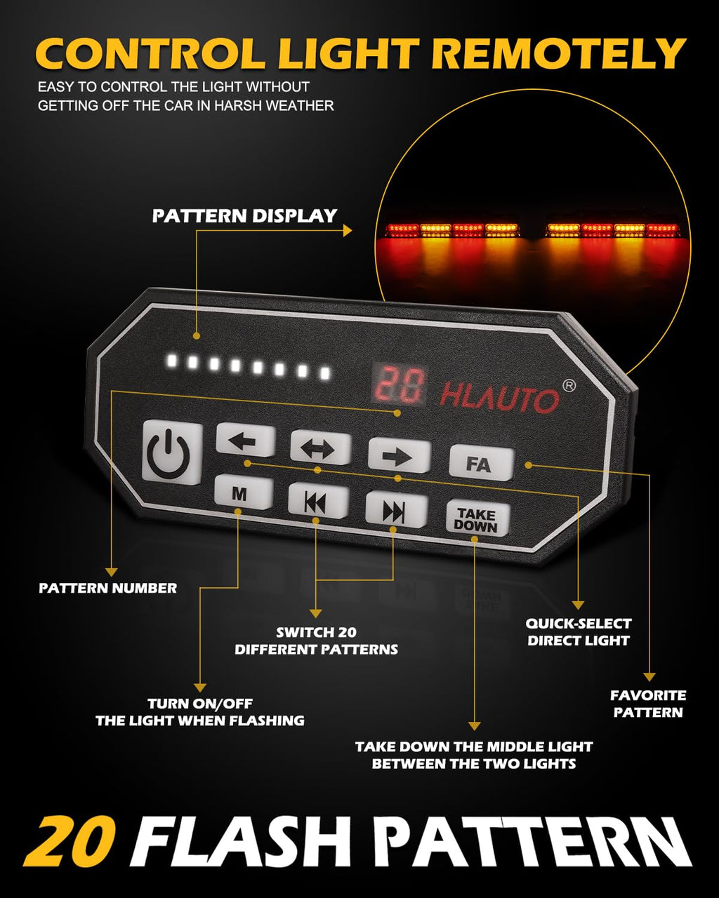 HLauto 604N Emergency Dash Strobe Lights: 2x16.8 inch Amber White Security Light w/Take Down, 48 LED Safety Flashing Warning Hazard Interior Windshield Light Bar for Truck Vehicle