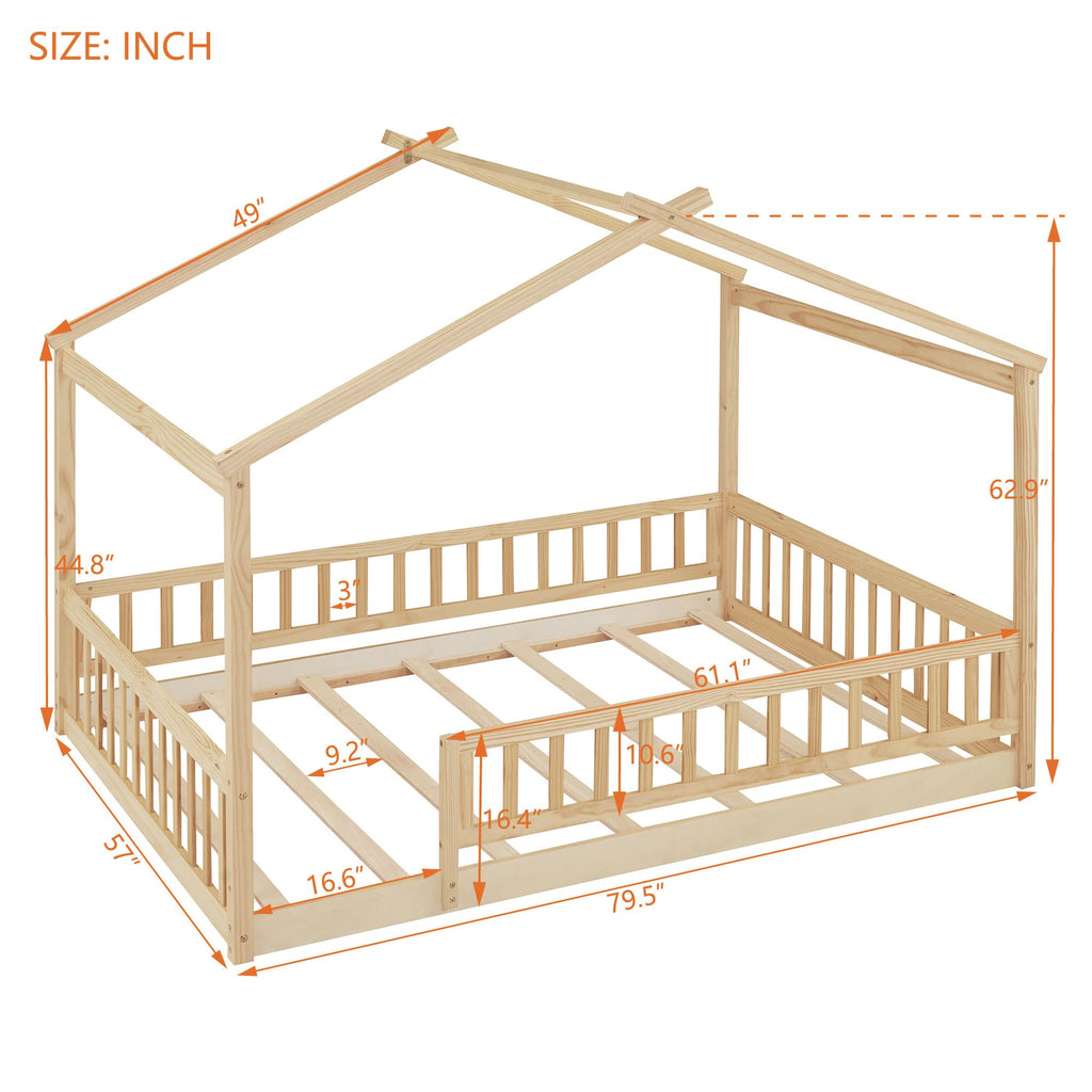 Merax Twin Size Wooden House Bed with Two Drawers, Wood Bed Frame with Roof for Kids, Teens, Boys or Girls, Grey