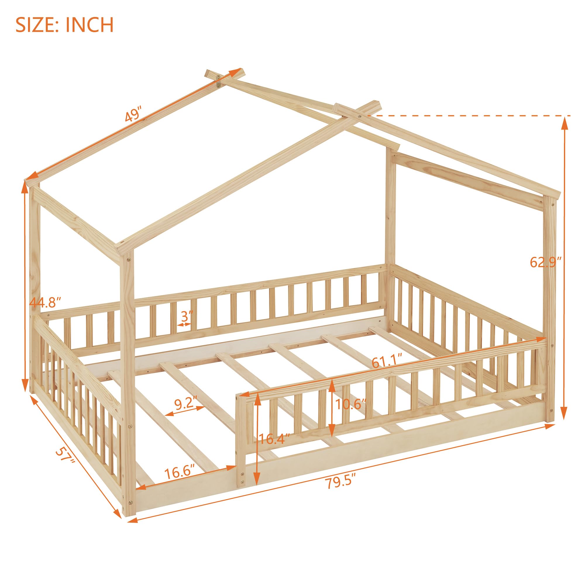 Merax Twin Size Wooden House Bed with Two Drawers, Wood Bed Frame with Roof for Kids, Teens, Boys or Girls, Grey