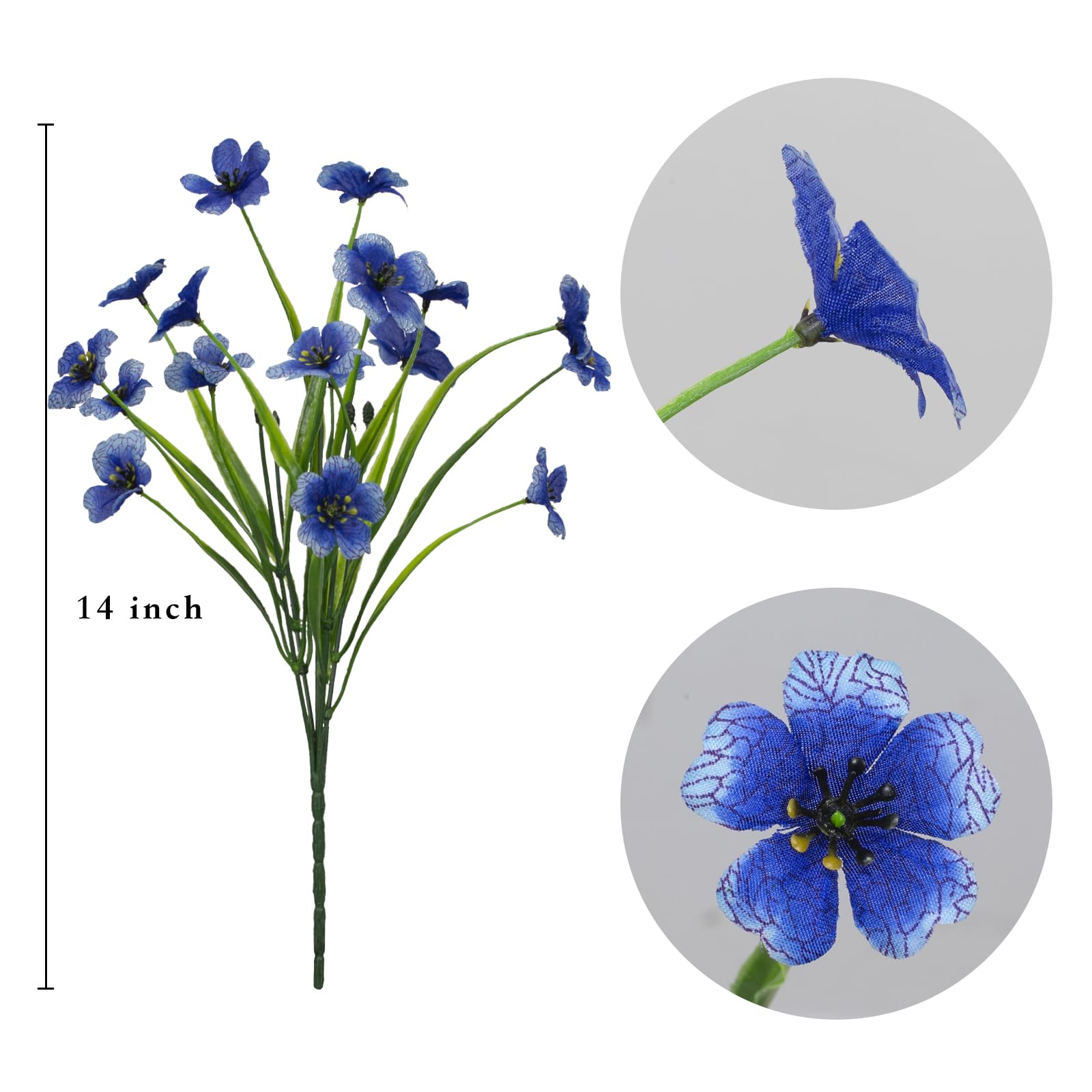 LikSoor 21 Bundles Artificial Outdoor UV Resistant Flowers No Fade Fake Outside Flowers Plastic Greenery Faux Shrubs Garden Porch Window Box Home Decoration(Blue)