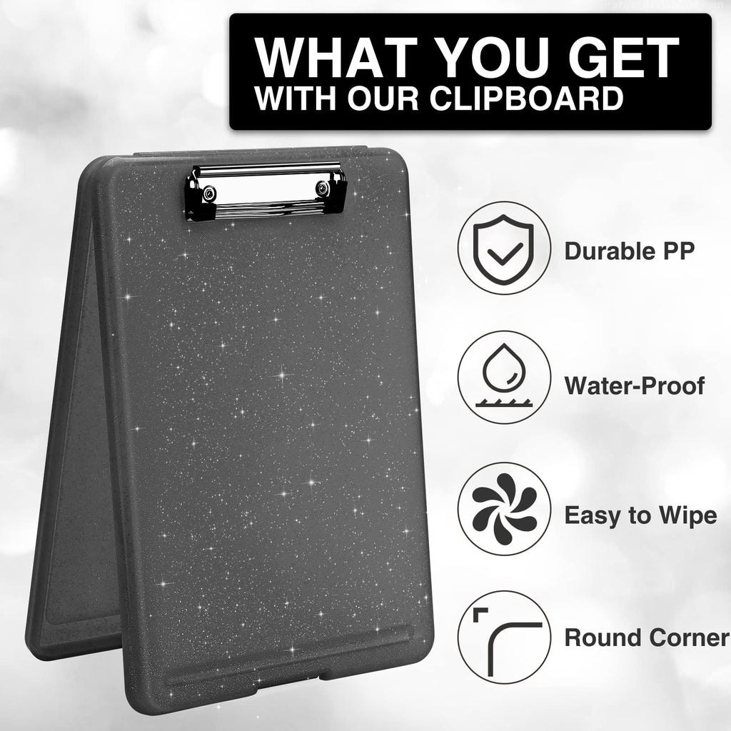 Sooez Clipboard with Storage, Plastic Storage Clipboards with Low Profile Clip, Nursing Clip Boards Foldable, Hanging Clipboard Case for Work, Teacher, Classroom Must Haves, Office School Supplies