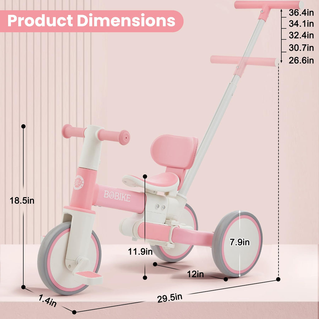 Toddler Bike with Push Handle,Tricycles for 1 to 3 Years Old, Toddler Tricycle with Push Handle for Boy Girl, Baby Balance Bike with Adjustable Seat Height and Removable Pedal (Black)