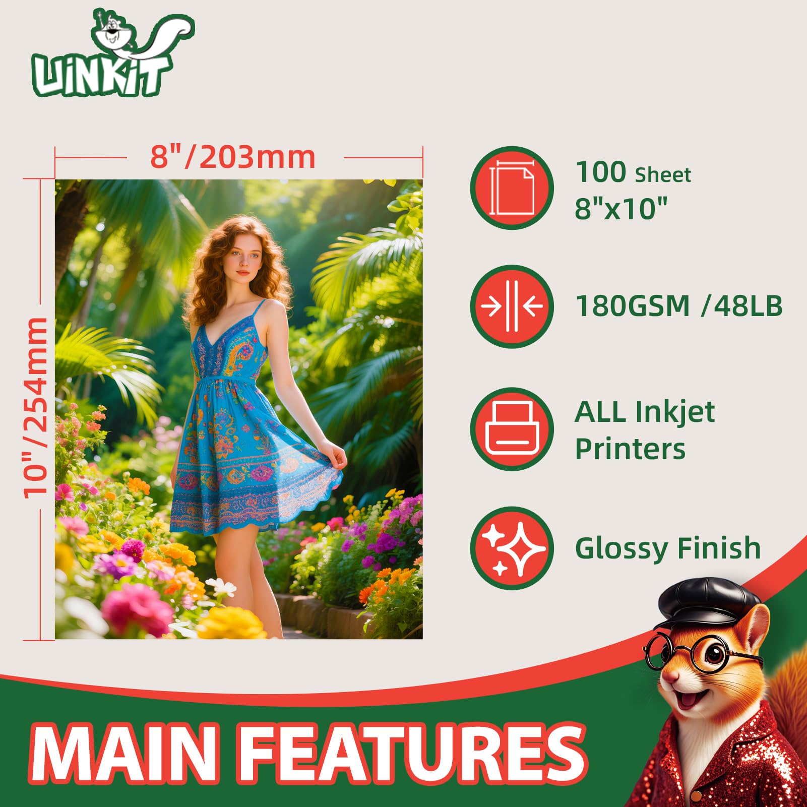 Uinkit Premium Glossy Inkjet Photo Paper - 4x6 Inch, 48lb 180gsm, 100 Sheets - Professional Photographic Quality, Dye Ink Compatible, High-Gloss Finish for Vivid Memories & Instant Prints
