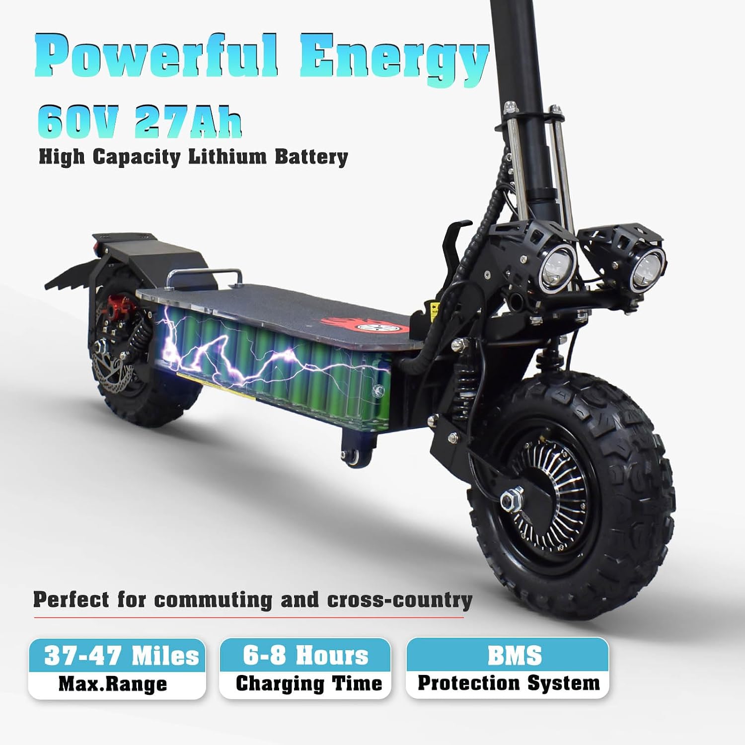 Electric Scooter for Adults,5600W Dual Motors Range 50 Miles,Electric Scooter Adults 50 MPH, 60V 27Ah Large Capacity Battery, 11" Off Road Tires Scooter with Detachable Seat Max Load 4470lbs