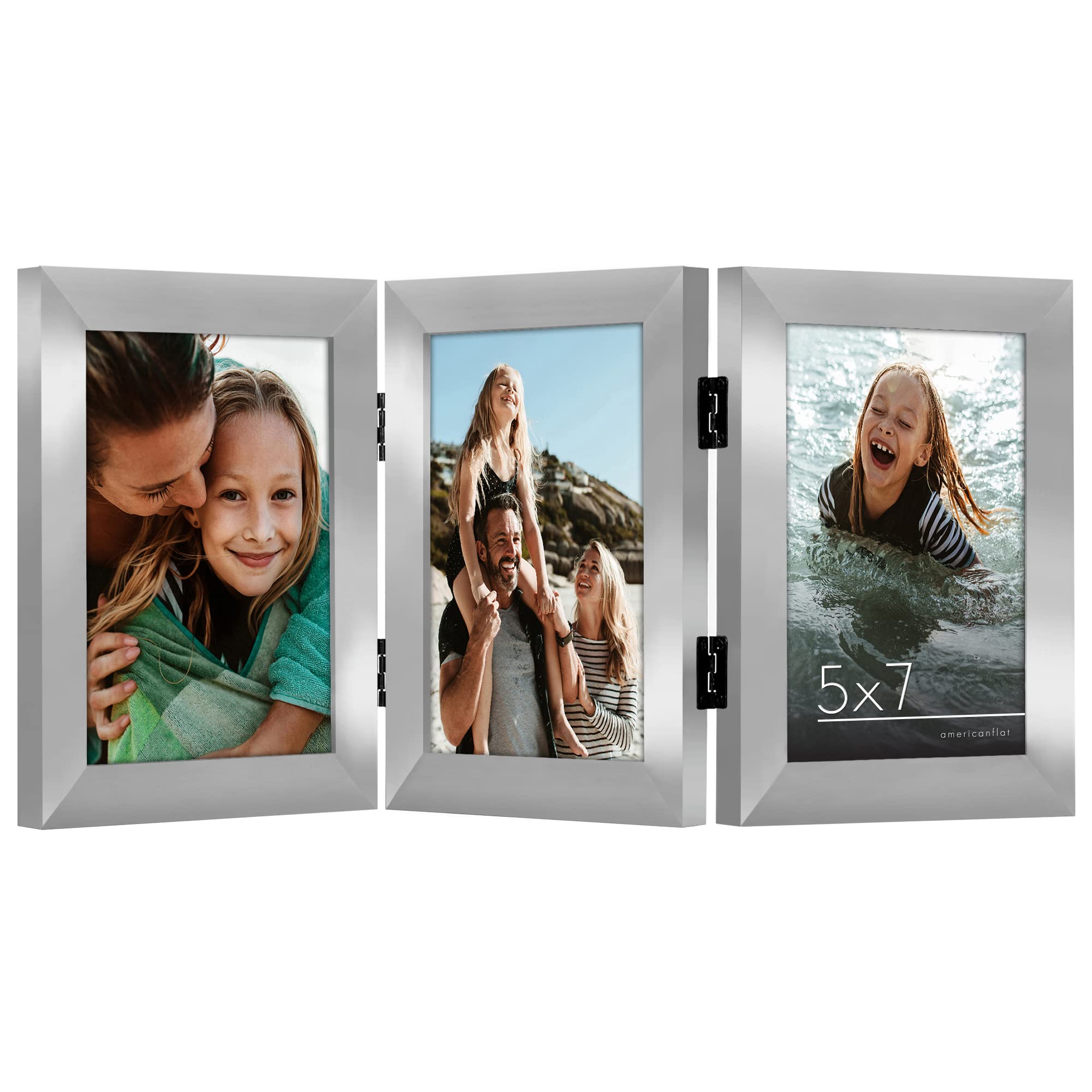Americanflat Hinged 4x6 Picture Frame with Shatter-Resistant Glass - Double Picture Frames with Engineered Wood - Signature Collection - Photo Frame for Tabletop Display - Black