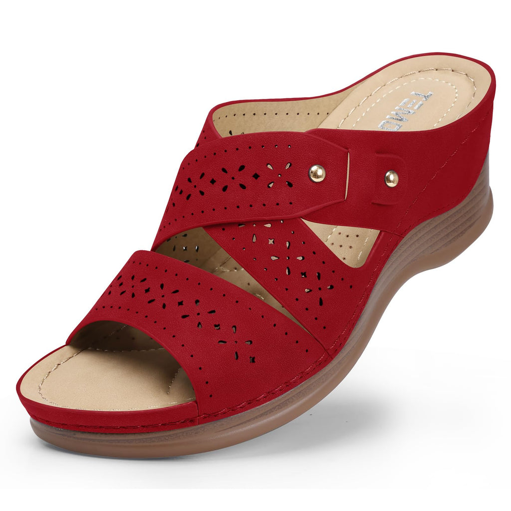 TEMOFON Wedge Sandals for Women Summer: Dressy Low Heel Sandals Black/Navy/White, Comfortable Walking, Arch support, Casual Slip on Summer Shoes, Size 5-11