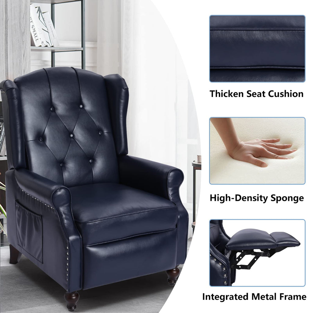 Wingback Chair with Massage and Heat, Tufted Fabric Pushback Recliner Chair, Wingback Recliner Chair with Remote Control, Padded Cushion, Wooden Legs, Small Recliners for Small Spaces