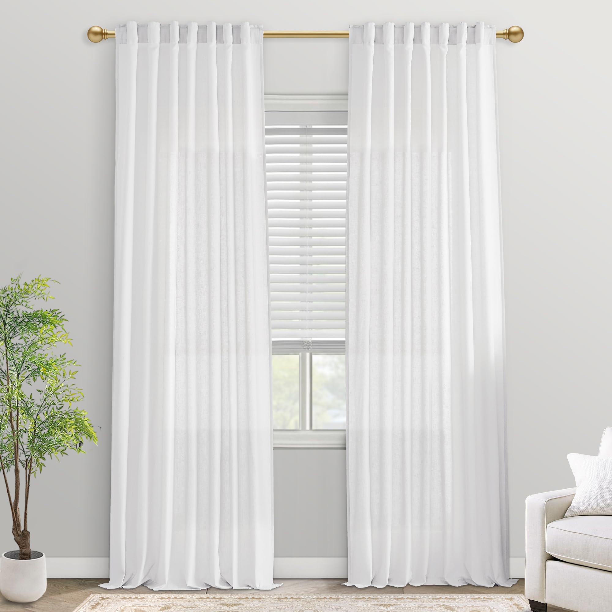 Black Linen Cotton Blend Sheer Curtains, Moody Light Filtering Drapes for Dark Academia Inspired Study Bedroom Living Room, 84 Inch Long 2 Panels Set