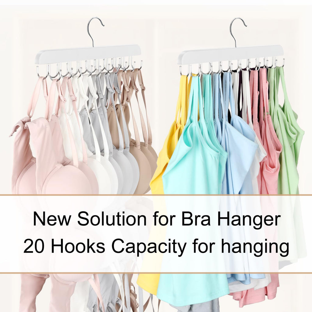 Bra Hanger for Closet, Tank Top Organizer 20 Hooks Capacity Foldable Wood Space Saving Hanger Closet Organizers and Storage for Dorm & Apartment for Tank Top, Hats, Scarf etc.